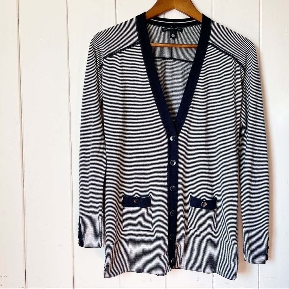Banana Republic Blue and white striped Cardigan. Size Small.